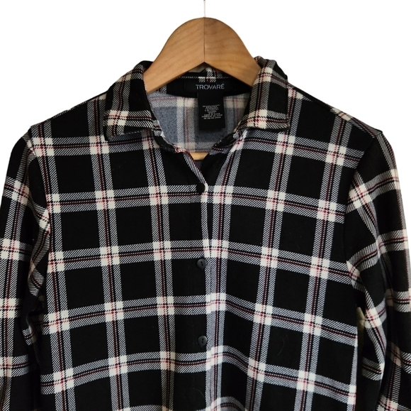 Trovare SMALL black white red plaid button-down shirt shacket westerncore - Picture 3 of 12